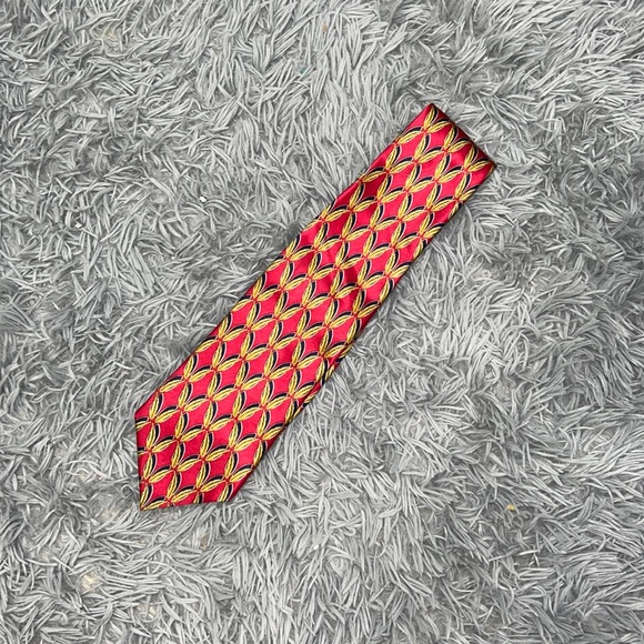• Lanvin Paris • Mens Wheat Print Tie Silk Red Yellow Blue Authentic - Picture 1 of 3